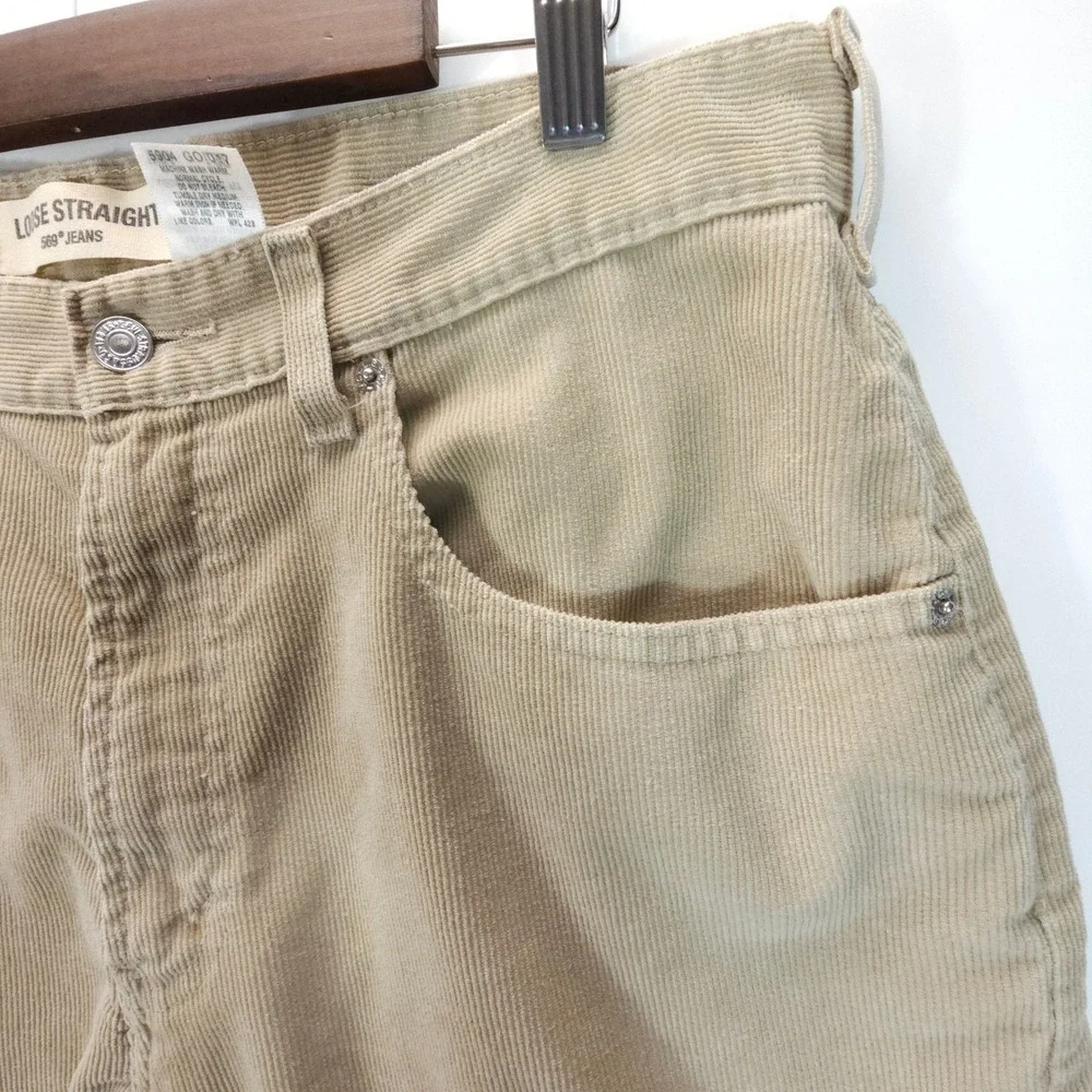 Levi's 569 Loose Straight Men 34x32 Tan Y2K Corduroy Baggy Skate Streetwear Pant